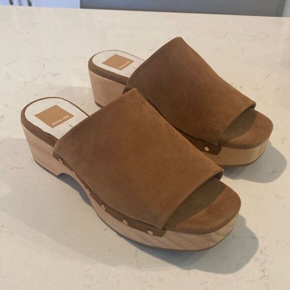 Anthropologie Dolce Vita Dorado Mule Brown Suede Wooden Clog Sandals Size 7.5 - Picture 2 of 7